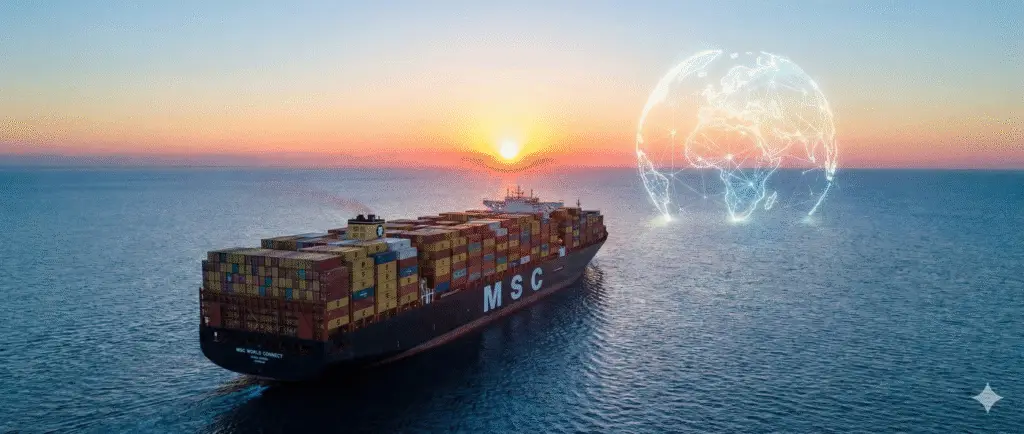 Container ship sailing