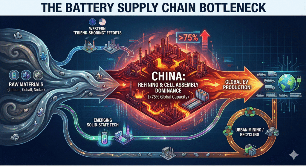 The global battery supply chain remains heavily reliant on Chinese refining capacity.