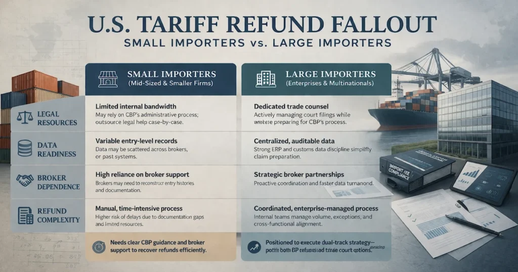 Small versus large importer exposure in tariff refund recovery