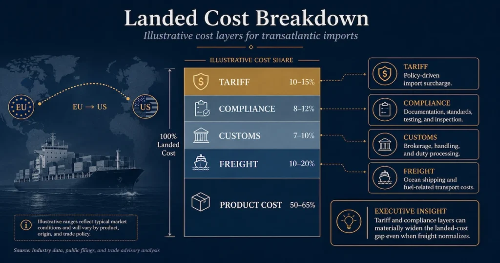 Transatlantic landed cost structure analysis